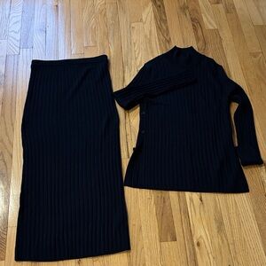 Zara Ribbed Navy Skirt & Sweater set